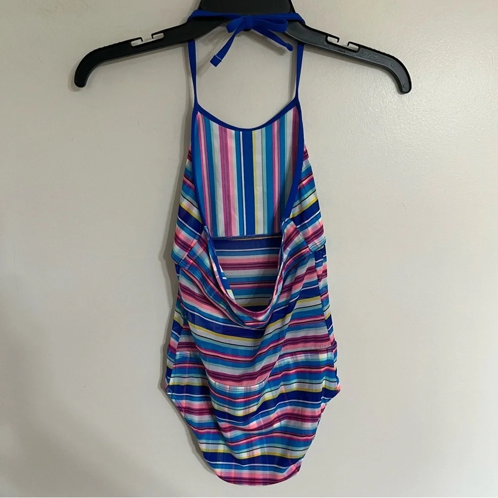 NWT Girls‎ Gossip Girl 1 Piece Swimsuit Striped With Sheer Belly Area Size 8